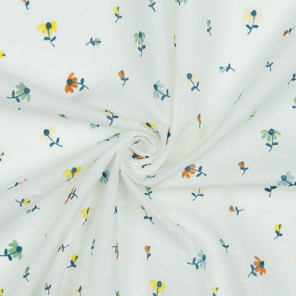 Voile de coton dobby "fleurettes" sur fond blanc - certifié oeko-tex  (prix pour 10cm)