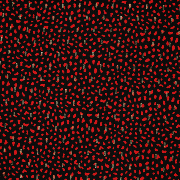 Coupon de 3m de viscose lurex  "pois rouges sur fond noir"