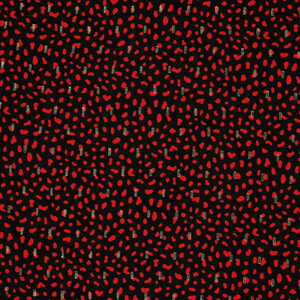 Coupon de 3m de viscose lurex  "pois rouges sur fond noir"