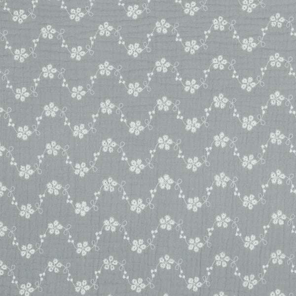 Double gaze brodée - gris perle - oeko-tex (prix pour 10cm)