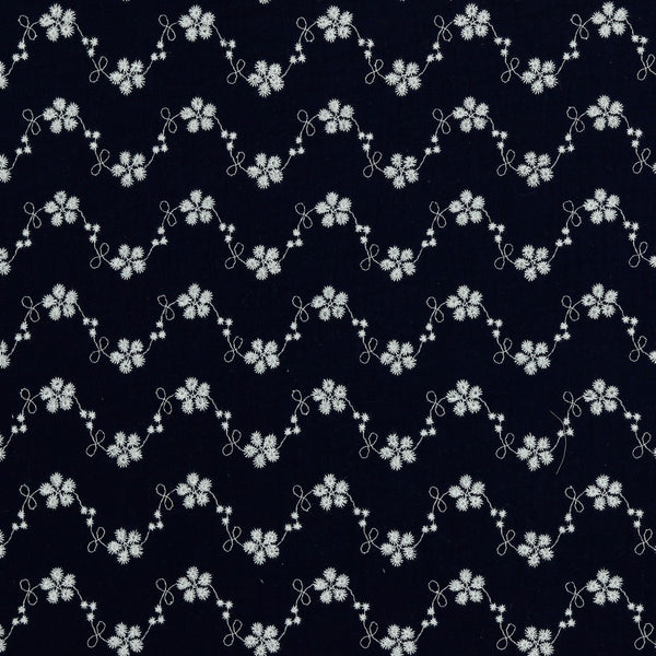 Double gaze brodée - bleu marine - oeko-tex (prix pour 10cm)