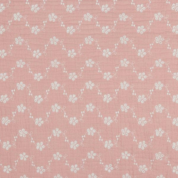 Double gaze brodée - rose pâle - oeko-tex (prix pour 10cm)