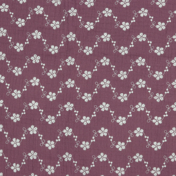 Double gaze brodée - mauve - oeko-tex (prix pour 10cm)