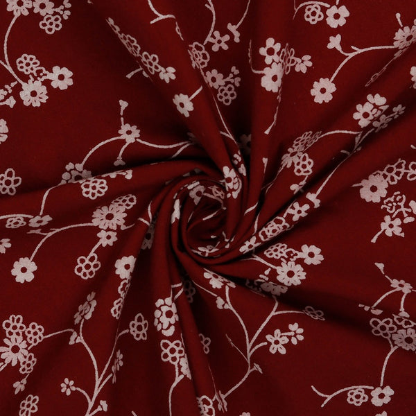 Coupon de 3m de popeline en coton lavé "fleurettes sur fond rouge foncé" certifié oeko-tex
