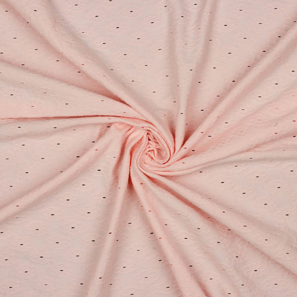 Coupon de 1,25m de Jersey uni rose - ajouré de petites fleurs - imitation broderie anglaise