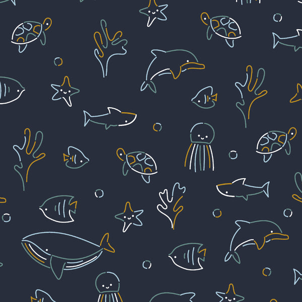 Coupon de 3m de jersey 100% coton " Sea life" certifié oeko-tex