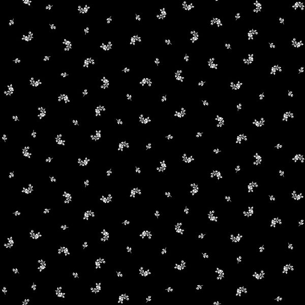 Coupon de 3m de popeline 100% coton " petites fleurs blanches sur fond noir" certifié oeko-tex