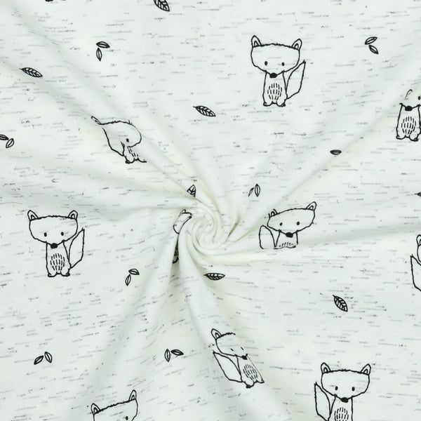 Jersey "Fox" sur fond blanc - certifiée Oeko-tex (prix pour 10cm)