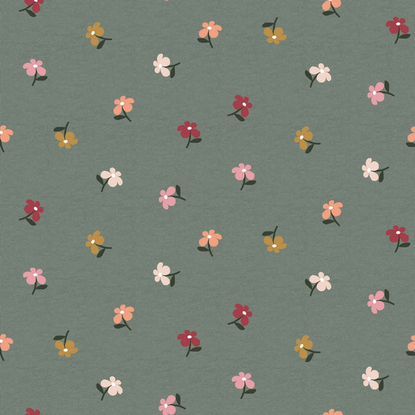 Coupon de 3m de jersey 100% coton " Mignonnes fleurettes" certifié GOTS