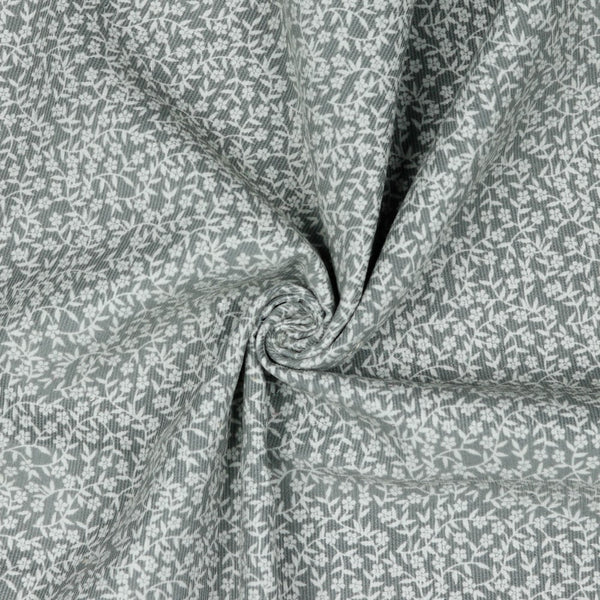 Velours milleraies "mini fleur sur fond gris" - Oeko-tex (Prix pour 10cm)