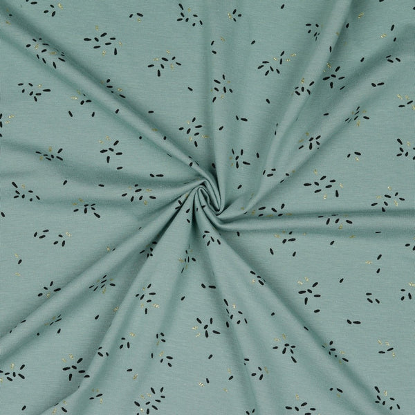 Coupon de 3m de jersey 100% coton " painter glitter vert de gris" certifié oeko-tex