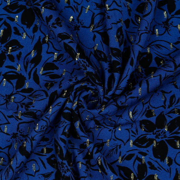 Coupon de 3m de viscose  Pétunia lurex sur fond bleu (Prix pour le coupon)