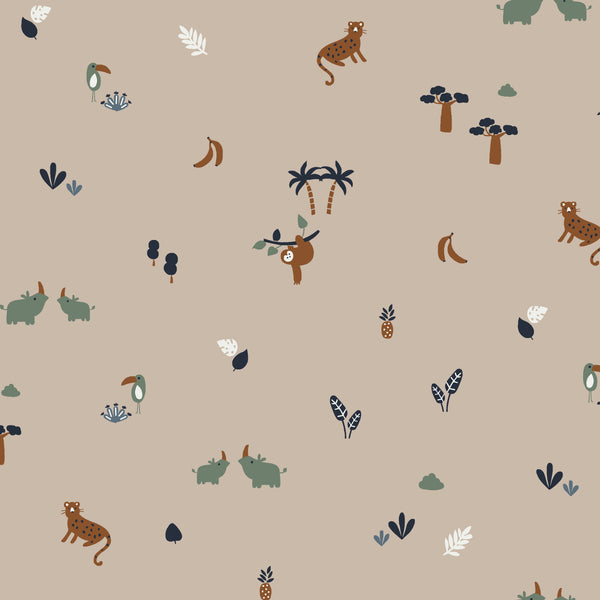 Coupon de 3m de jersey 100% coton " Dans la jungle" certifié oeko-tex