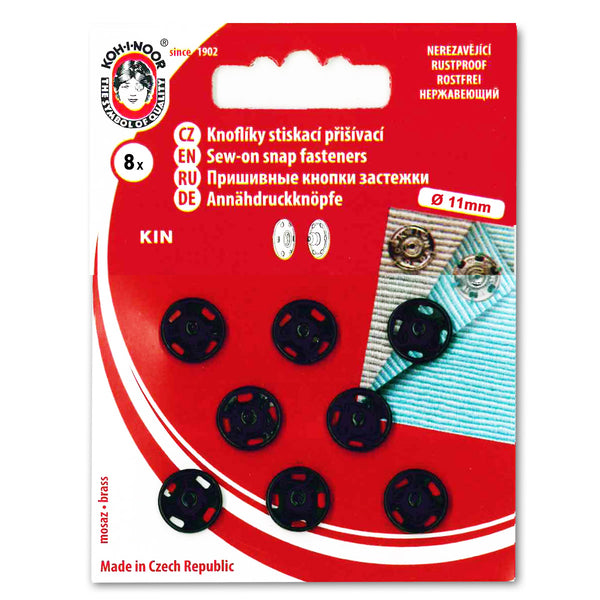 Pressions à coudre noires - 11mm  (prix pour 1 plaques de 8 pressions)