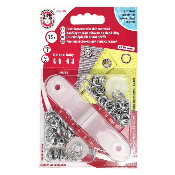 Pressions en métal jersey argentées - 10mm  (prix pour 1 boîte de 15 pressions)