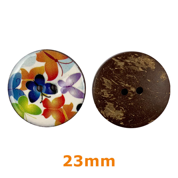 Boutons 2 trous coco laqués - papillons -  23mm (prix à la pièce)