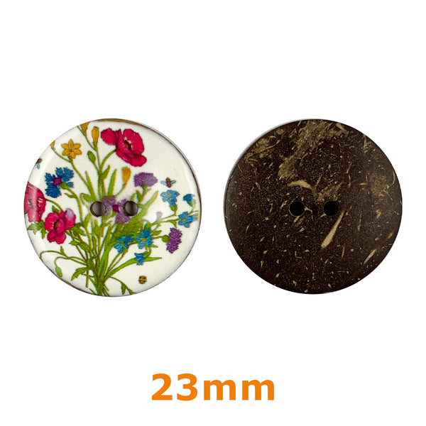 Boutons 2 trous coco laqués - coquelicot -  23mm (prix à la pièce)