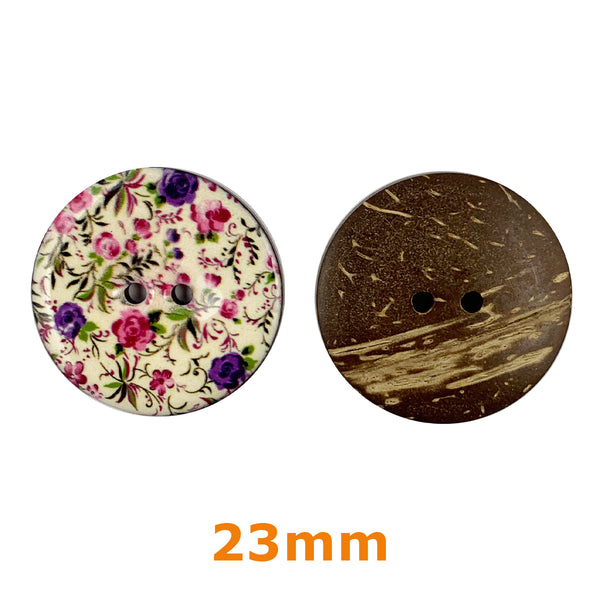 Boutons 2 trous coco laqués - porcelaine -  23mm (prix à la pièce)