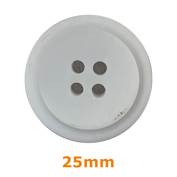 Boutons 4 trous rainuré 25mm - blanc (prix à la pièce)