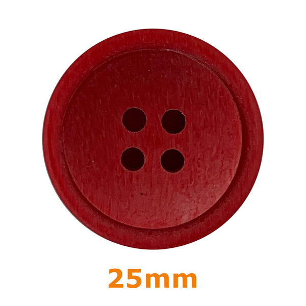 Boutons 4 trous rainuré 25mm - rouge (prix à la pièce)