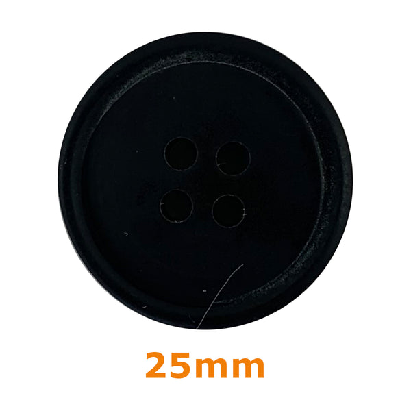 Boutons 4 trous rainuré 25mm - noir (prix à la pièce)