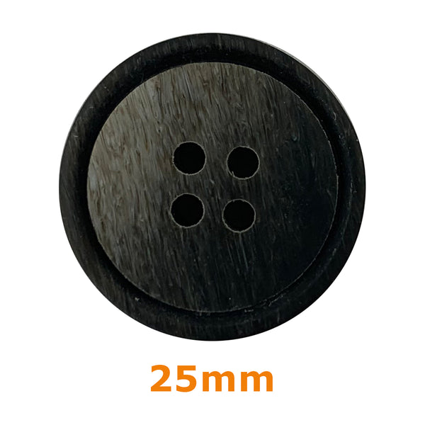 Boutons 4 trous rainuré 25mm - ébène (prix à la pièce)