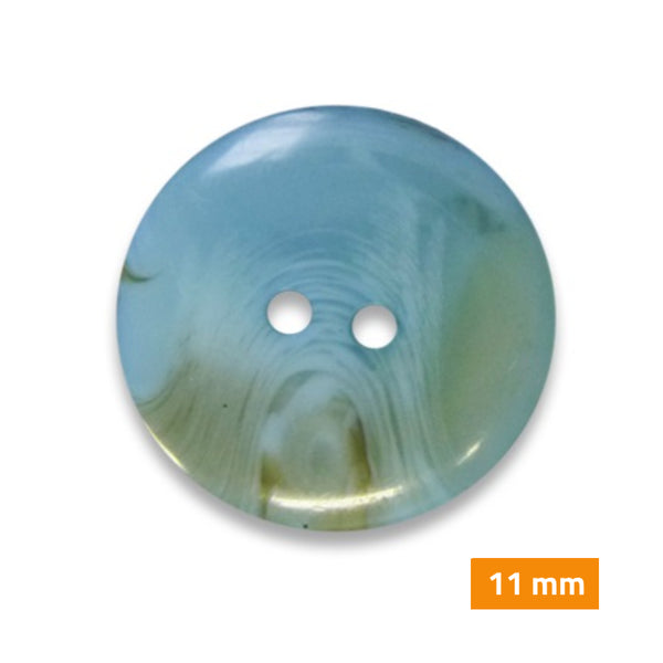 Boutons marbrés 2 trous 11,5mm - bleu lagune translucide (prix à la pièce)
