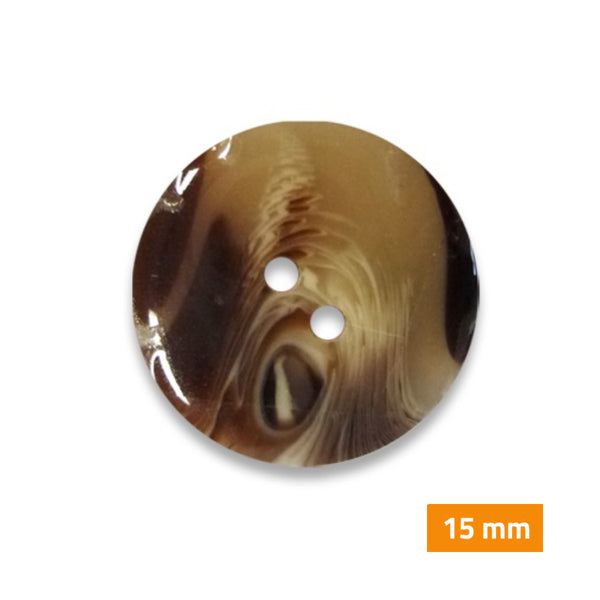 Boutons marbrés 2 trous 15mm - fauve translucide (prix à la pièce)