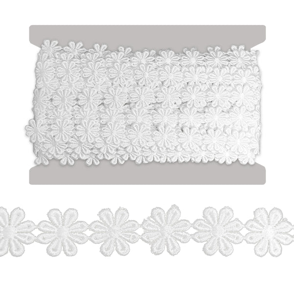 Galon en en gripure de fleurs blanches - 25mm (prix par 50cm)