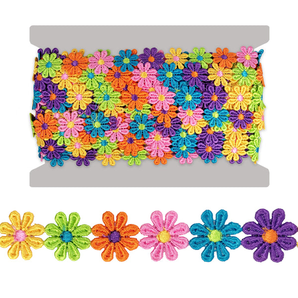 Galon en en gripure de fleurs multicolores - 25mm (prix par 50cm)