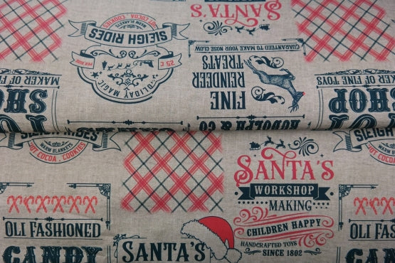 Popeline "Santa Workshop" certifié oeko-tex - 100% coton (prix pour 10cm)