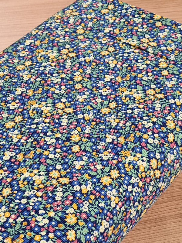 Coupon de 1,64m de Velours milleraies lavé fleuri bleu/jaune - 100% coton - de marque Kokka (Prix pour le coupon)