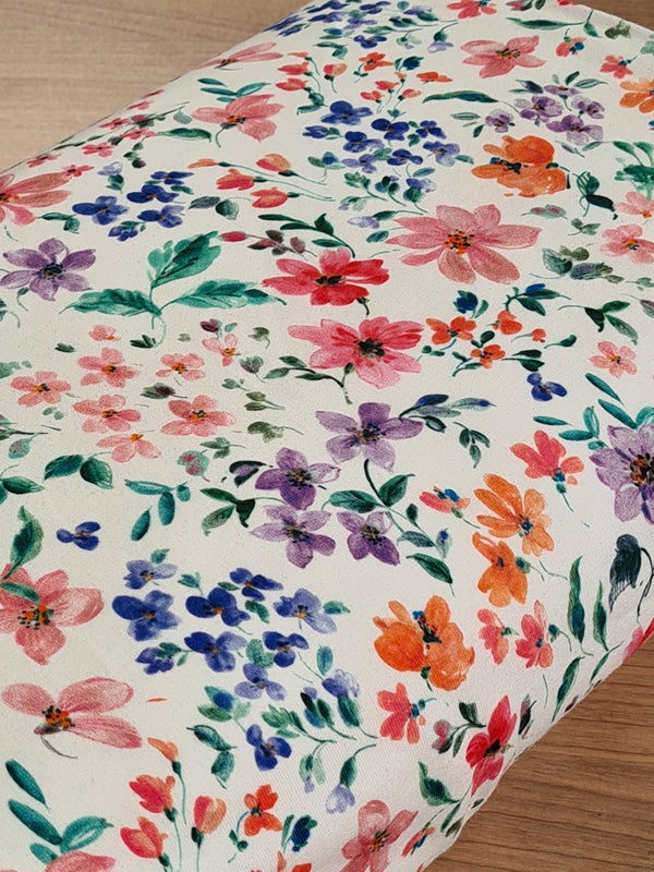Coupon de 1,45m de French terry "Fleurs aquarellées" sur fond blanc Oeko-tex de marque Poppy (prix pour le coupon)