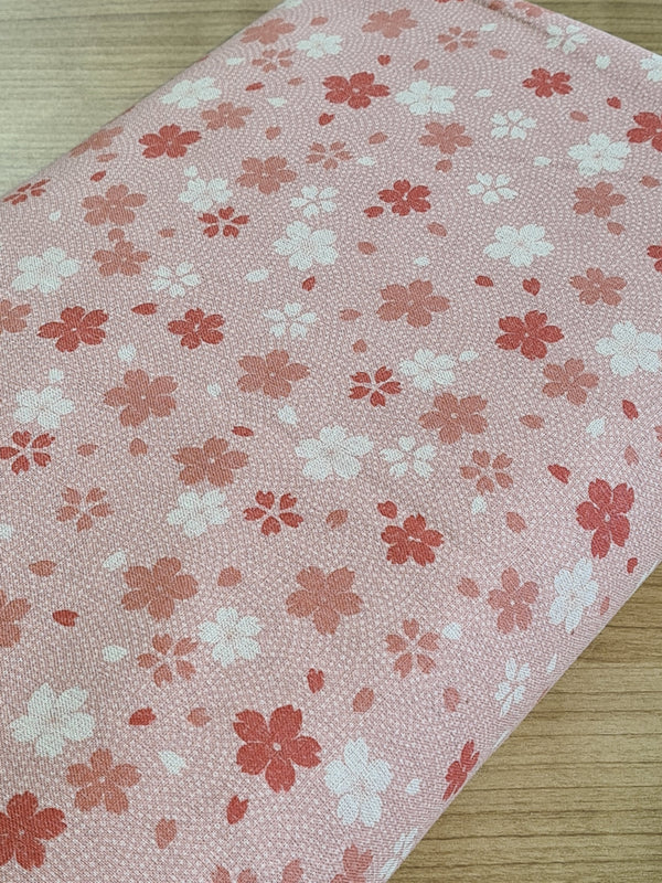 Tissu 100% coton fleurs de cerisiers - petits pois fond rose (prix pour 10cm)