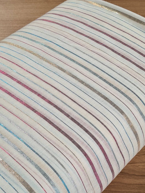 Voile de coton "lignes lurex" sur fond blanc - certifié oeko-tex  (prix pour 10cm)