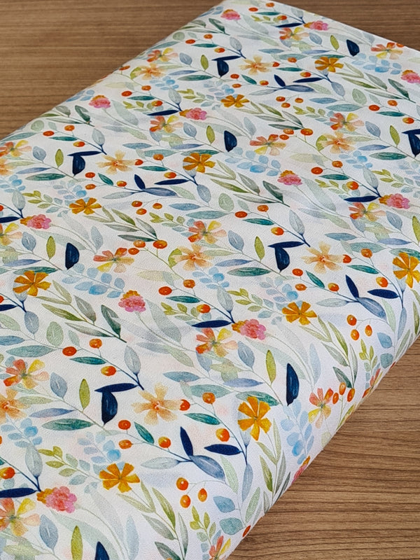 Popeline 100% coton "Jardin champêtre" certifiée Oeko-Tex (prix pour 10cm)