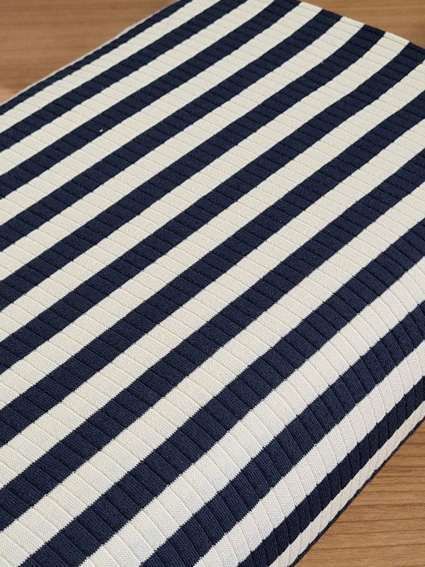 Jersey côtelé "marinière bleu marine" - certifié Oeko-tex (prix pour 10cm)