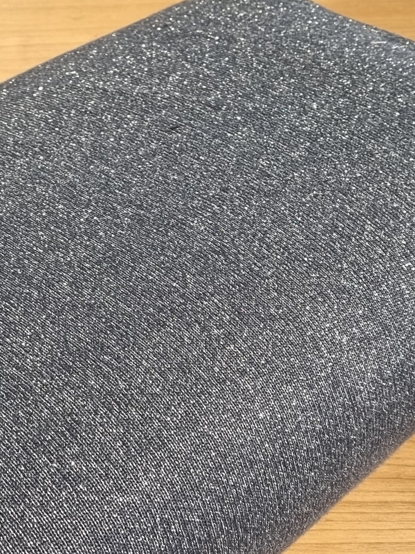 Maille tricotée brillante - lurex - bleu jeans et argent - certifié Oeko-tex (prix pour 10cm)