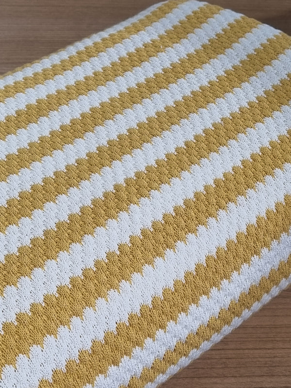 Maille tricotée blanc cassé et moutarde - certifiée Oeko-tex (prix pour 10cm)