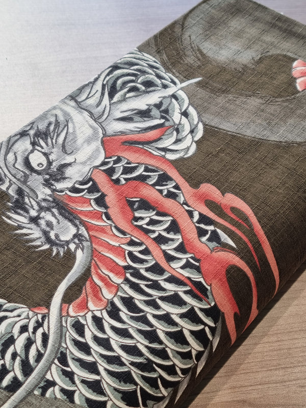 tissus japonais - tenryu  - dragon fond foncé (prix pour 10cm)