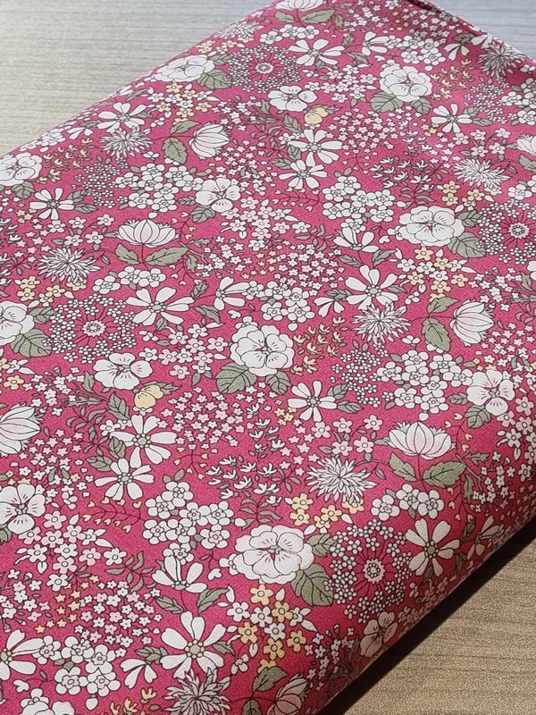 Popeline 100% coton japonaise - "Hanabatake" fond rose (prix pour 10cm)