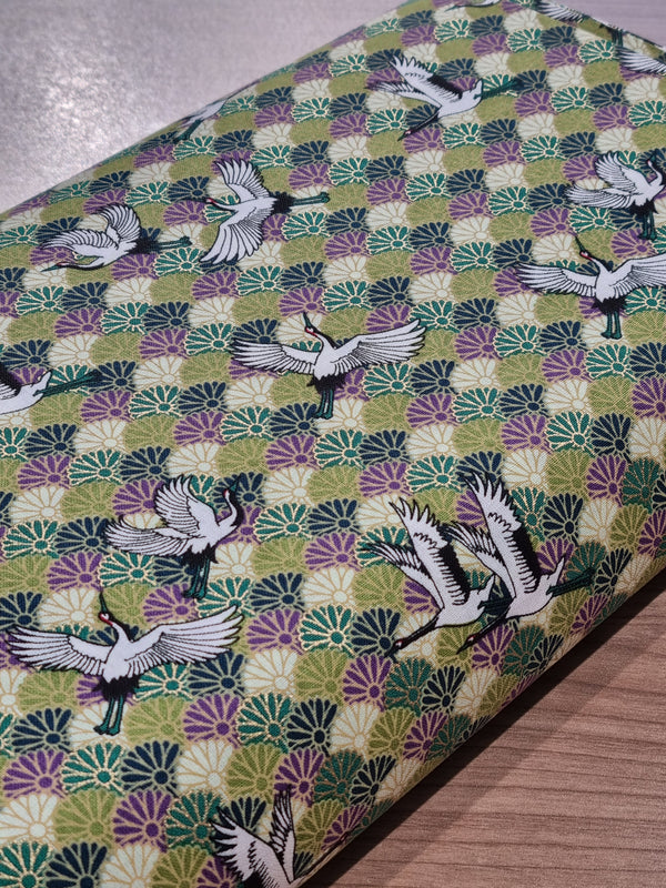 Mini Tsuru vert / grues blanches sur fond vert (prix pour 10cm)