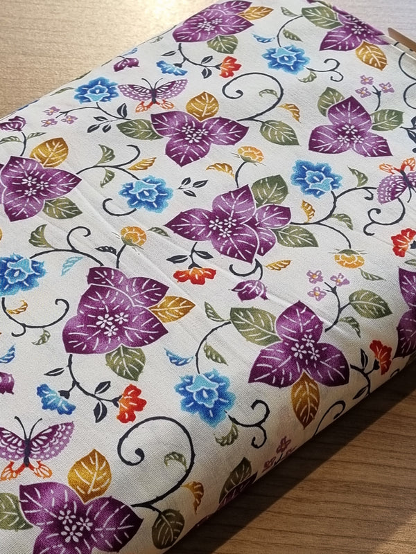 Popeline de coton japonaise - Bonjour de Naha fond blanc (prix pour 10cm)
