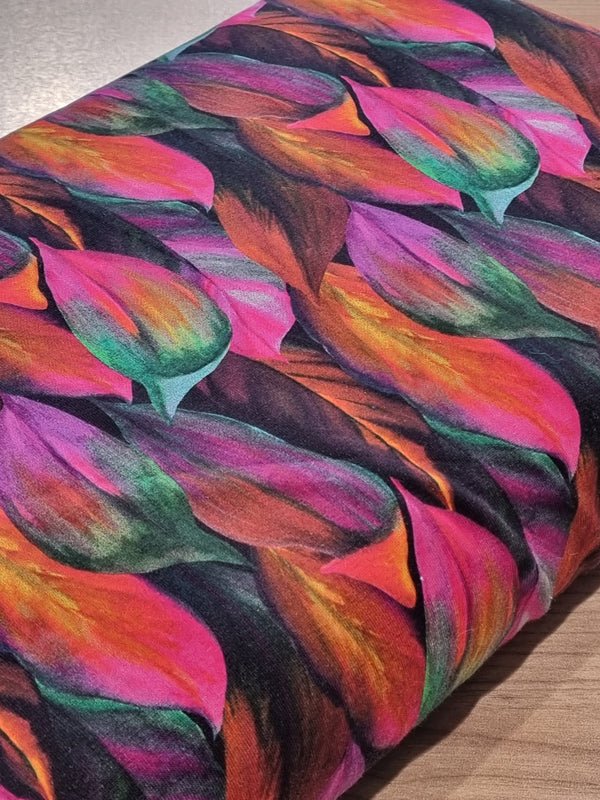 Coupon de 1,2m de Jersey "Feuilles d'automne fauve" - certifié Oeko-tex
