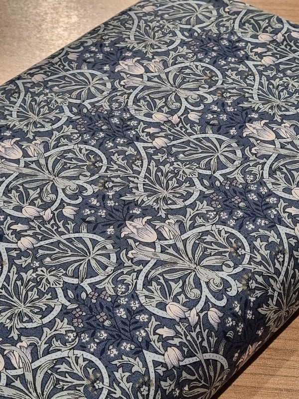 Popeline "arabesques fleuries bleu et vert d'eau" (prix pour 10cm)