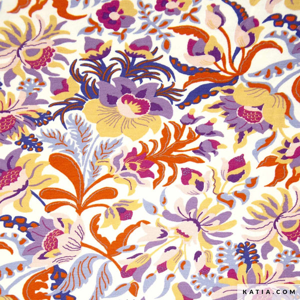 Jersey de viscose - Fleurs indiennes  certifié Oeko-tex (prix pour 10cm)