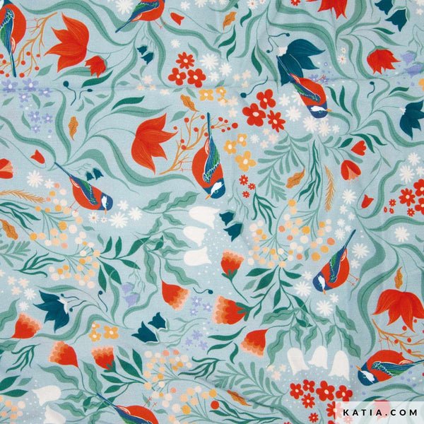Popeline de viscose "Les oiseaux" - Eco-Vero  (Prix pour 10cm)