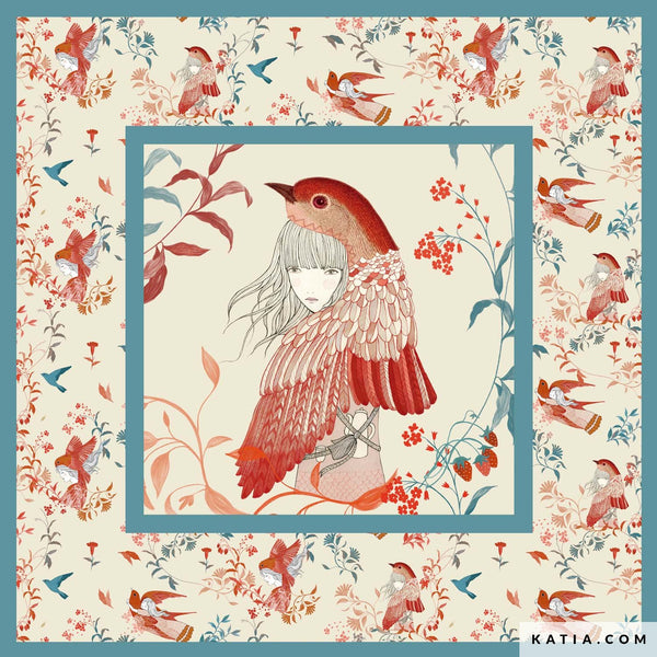 Panneau pour foulard Femme et oiseaux (prix pour le panneau)