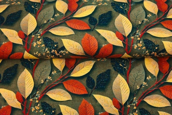 Jersey "Feuillages tons automnaux " - certifié Oeko-tex