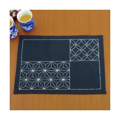 Kit set de table indigo et asanoha à broder en sashiko (prix pour le kit complet)
